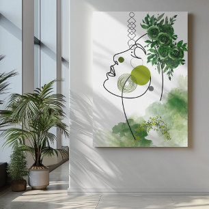 Abstrakte Gesichtskunst mit Krone grüner Blume Leinwanddruck