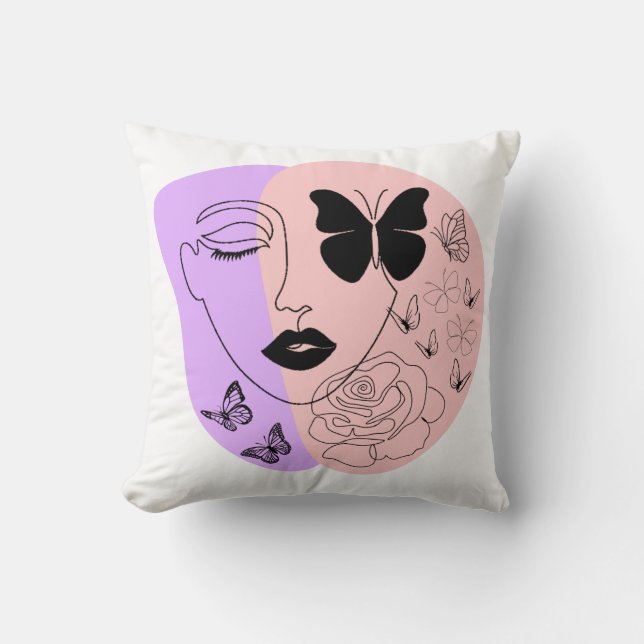 Abstrakte Gesichtsminimalistin Throw Kissen (Vorderseite)