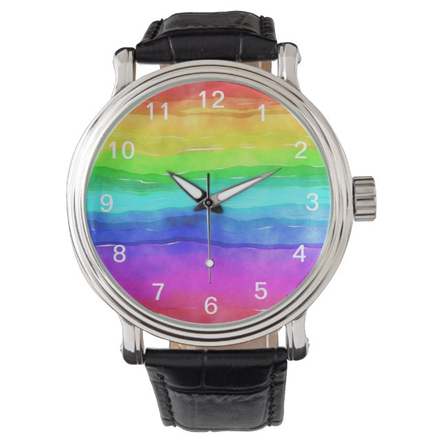 Abstrakte gestrichene Streifen Regenbogen Armbanduhr (Vorderseite)