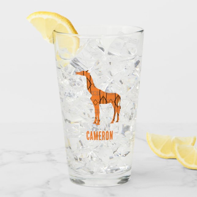 Abstrakte Giraffe Silhouette Monogramm Glas (Vorderseite Ice)