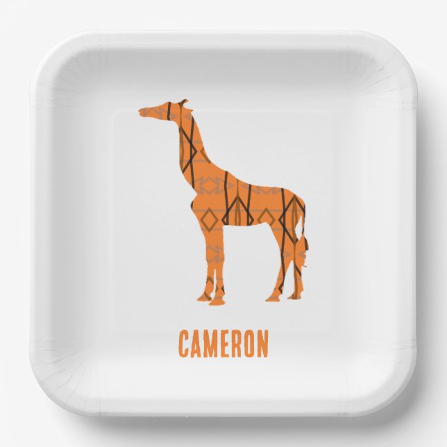 Abstrakte Giraffe Silhouette Monogramm Pappteller (Vorderseite)