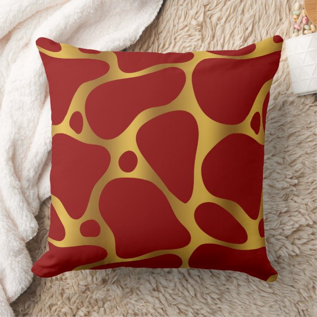 Abstrakte Giraffen, rot und goldfarben, Kissen (Decke)