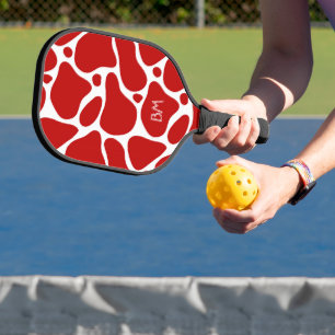 Abstrakte Giraffenmuster in Rot und Weiß Pickleball Schläger