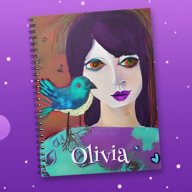 Abstrakte Girl & Bird Lila und Aquamarin Personali Notizblock (Von Creator hochgeladen)