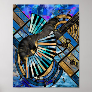 Abstrakte Gitarre und Keys Art Collage gemischte T Poster