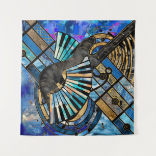 Abstrakte Gitarre und Keys Art Collage gemischte T Wandteppich