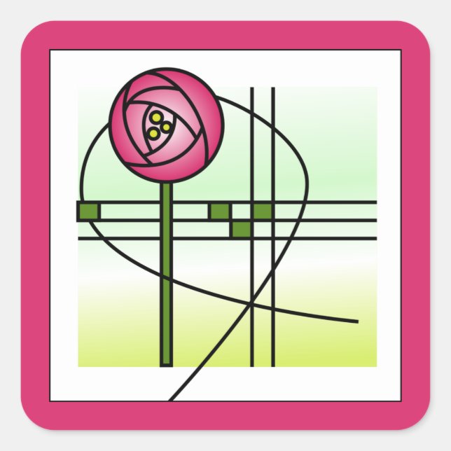 Abstrakte Glasgow-Rose Quadratischer Aufkleber (Vorderseite)