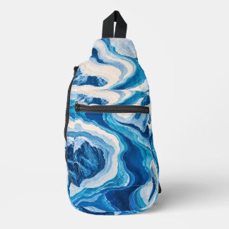 Abstrakte Gletscher-Topographie Blau & Gold Cut & Crossbody Bag