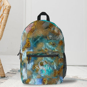 Abstrakte Gold Aquamarine Imitate Fohlen Glitzer N Bedruckter Rucksack