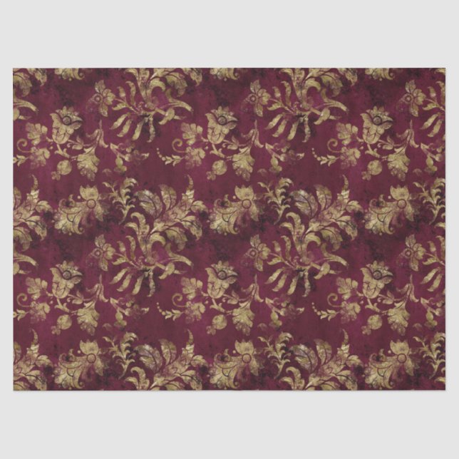 Abstrakte Gold-Blume auf Red Decoupage Seidenpapier (Vorderseite)