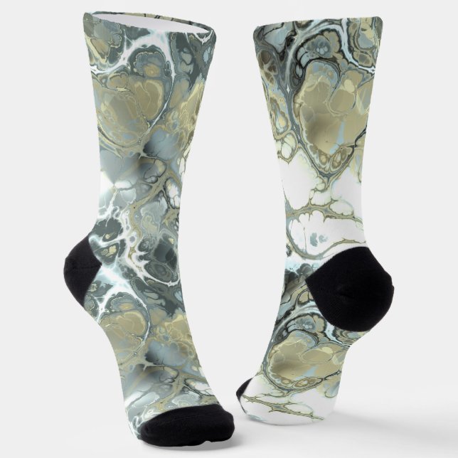 Abstrakte Gold- und Graue Marmorsteinflüssigkeit Socken (Gewinkelt)