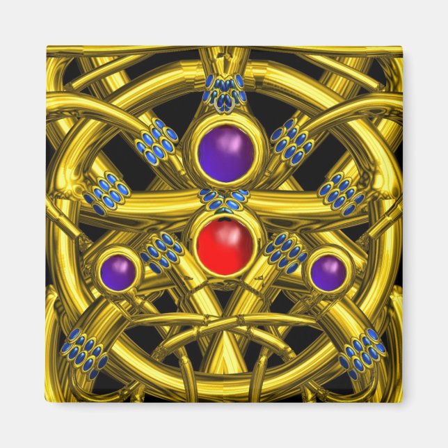 ABSTRAKTE GOLD-ZELLTIKKNOTEN MIT FARBEN GEMSTONS MAGNET (Vorne)