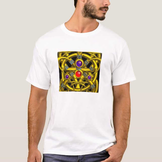 ABSTRAKTE GOLD-ZELLTIKKNOTEN MIT FARBEN GEMSTONS T-Shirt (Vorderseite)
