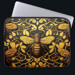 Abstrakte Goldbiene. Goldenes Blumeninsektenmuster Laptopschutzhülle<br><div class="desc">Abstrakte goldene Biene und goldenes Blumenmuster Laptop Ärmel in schwarz gelb Farbe.</div>