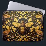 Abstrakte Goldbiene. Goldenes Blumeninsektenmuster Laptopschutzhülle<br><div class="desc">Abstrakte goldene Biene und goldenes Blumenmuster Laptop Ärmel in schwarz gelb Farbe.</div>