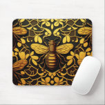 Abstrakte Goldbiene. Goldenes Blumeninsektenmuster Mousepad<br><div class="desc">Abstrakte goldene Biene und goldenes Blumenmuster Mouse Pad in schwarz-gelber Farbe.</div>