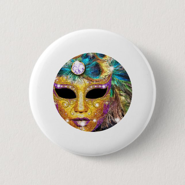Abstrakte goldene Karnevals-Maske Button (Vorderseite)