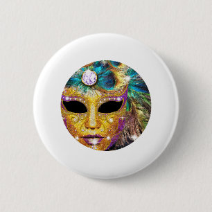 Abstrakte goldene Karnevals-Maske Button