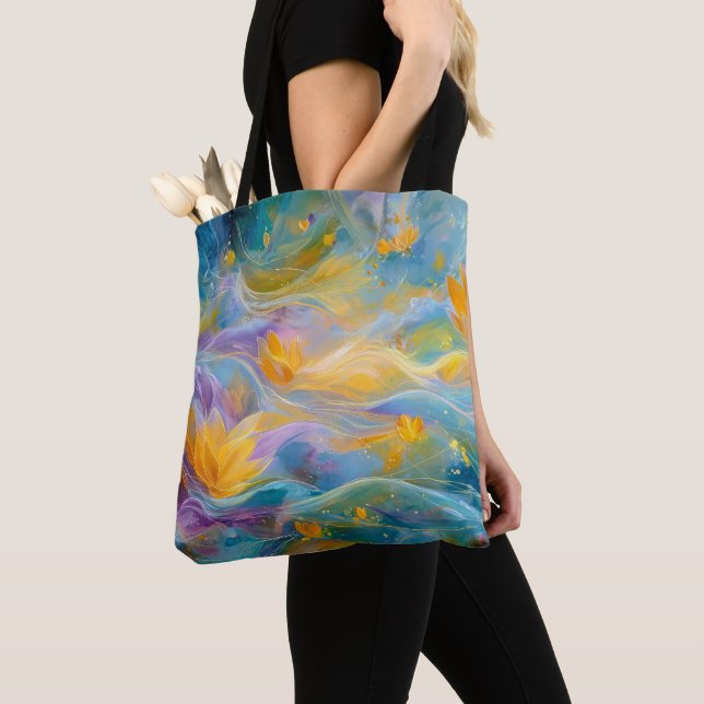Abstrakte goldene Lotus-Schwebeblumen  Tasche (Von Nahem)