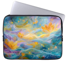 Abstrakte goldene Lotus-Schwimmblumen  Laptopschutzhülle