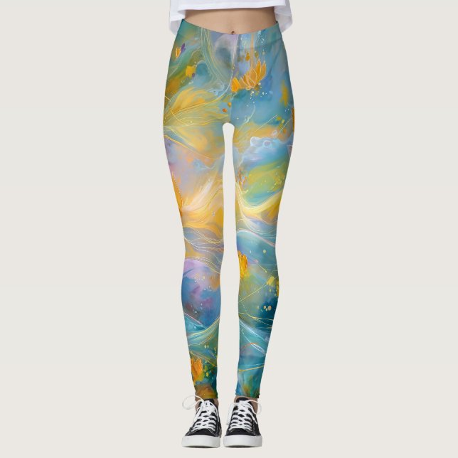 Abstrakte goldene Lotus-Schwimmblumen  Leggings (Vorderseite)