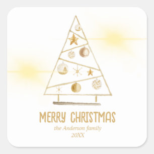 Abstrakte Goldene Ornamente Bäume Frohe Weihnachte Quadratischer Aufkleber