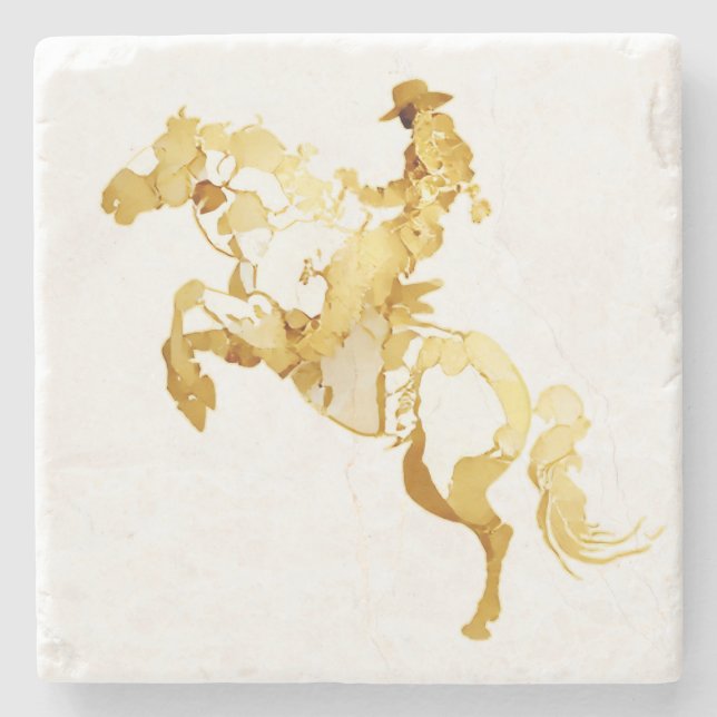 Abstrakte goldene Pferd und Reiter Steinuntersetzer (Vorderseite)