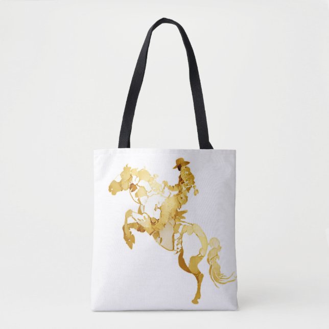 Abstrakte goldene Pferd und Reiter Tasche (Vorderseite)