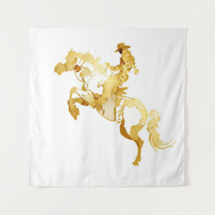 Abstrakte goldene Pferd und Reiter Wandteppich