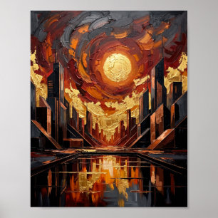 Abstrakte goldene Sonnenstürmische Stadtpalette-Me Poster