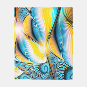 Abstrakte, goldgelbe und blaue, moderne Lichtkugel Fleecedecke