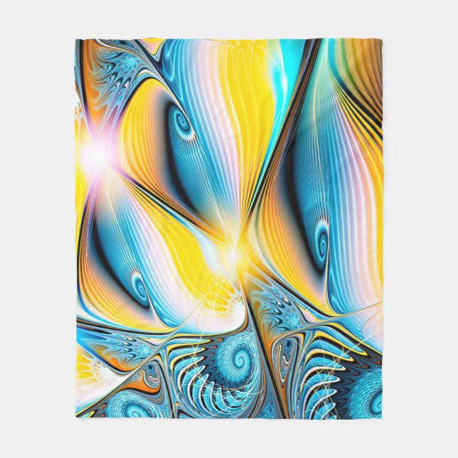Abstrakte, goldgelbe und blaue, moderne Lichtkugel Fleecedecke (Vorderseite)
