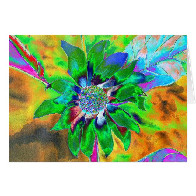 Abstrakte goldgrüne Sonnenblume | Retrofunky (Vorderseite (Horizontal))