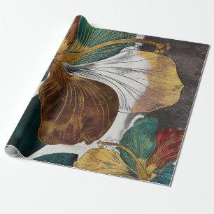 Abstrakte Goldlinie Blumenkunst mit fetten Petalen Geschenkpapier