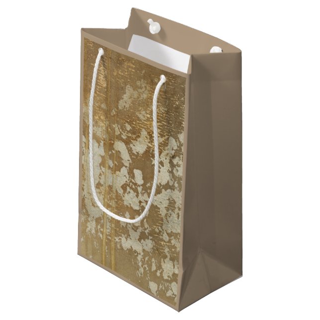 Abstrakte Goldmalerei mit Silberfalten Kleine Geschenktüte (Vorderseite Schrägansicht)