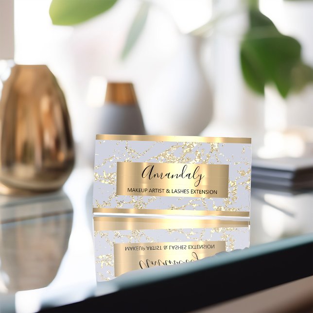 Abstrakte Goldstriche Rahmen Marmorblauer Pastellt Visitenkarte (Abstract Gold Strokes Frame Marble Blue Pastel Business Card)
