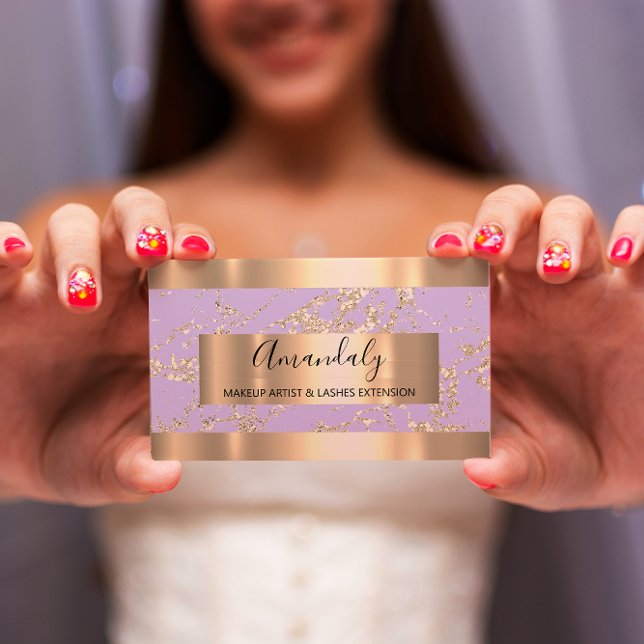 Abstrakte Goldstriche Rahmen Marmorviolett Lavende Visitenkarte (Von Creator hochgeladen)