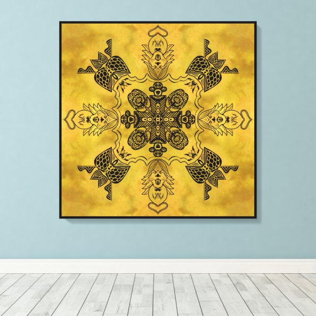 Abstrakte Goth Tribal Line Zeichnend Wiederholungs Leinwanddruck (Insitu (Holzboden))
