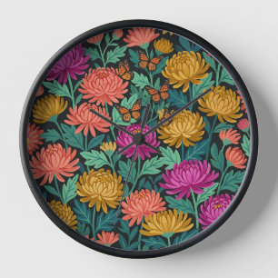 Abstrakte Gouache-Chrysanthemen-Garten-Kunstuhr Uhr