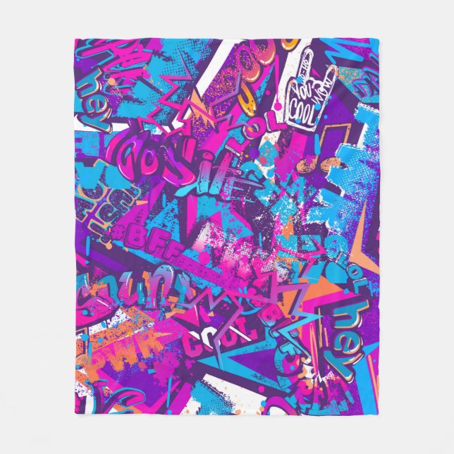 Abstrakte Graffiti-Wortmuster Grunge Fleecedecke (Vorderseite)