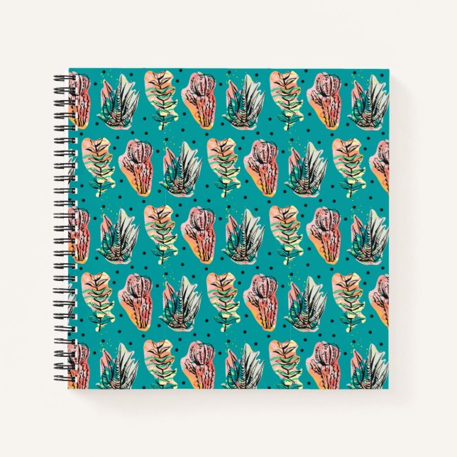 Abstrakte grafische Kaktus Sukkulentmuster Notizbuch (Vorderseite)