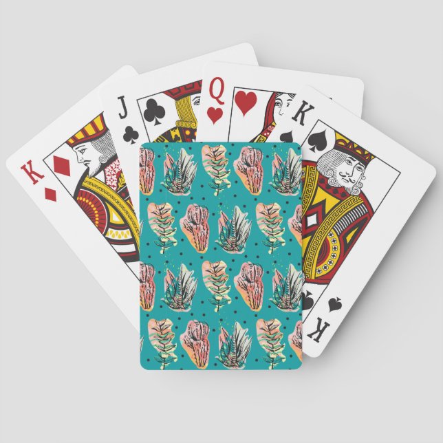 Abstrakte grafische Kaktus Sukkulentmuster Spielkarten (Rückseite)