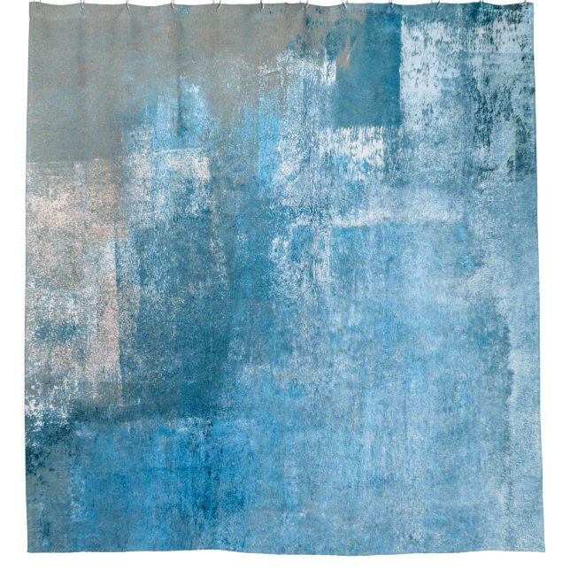 Abstrakte, grau-blaue Abstrakte Kunstmalerei Duschvorhang (Vorderseite)