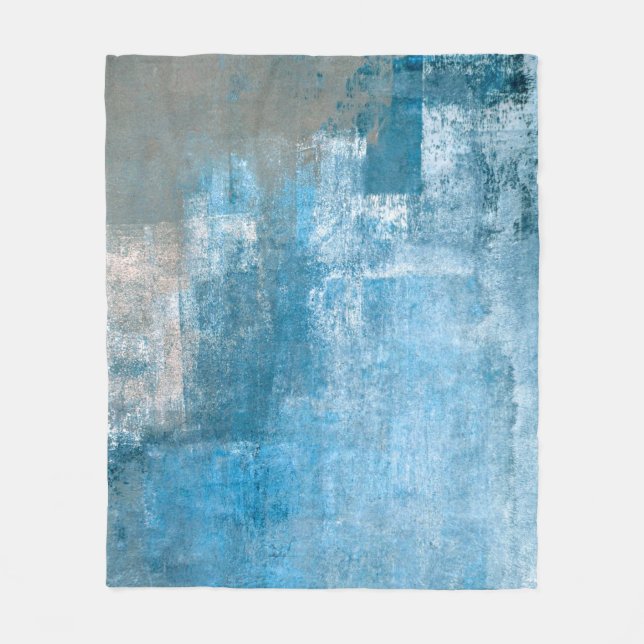 Abstrakte, grau-blaue Abstrakte Kunstmalerei Fleecedecke (Vorderseite)