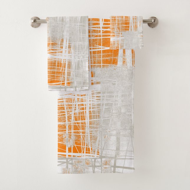abstrakte, grau-orange badhandtuch set (Insitu)