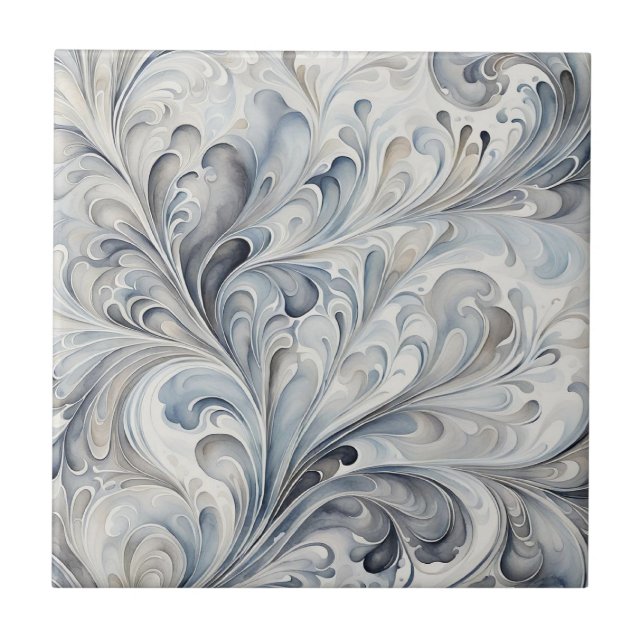 Abstrakte graue Blätter 3 Keramiken Tile Fliese (Vorderseite)