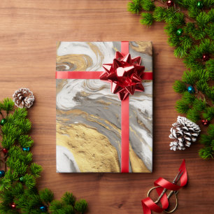 Abstrakte graue Marmortextur mit fließendem Gold Geschenkpapier