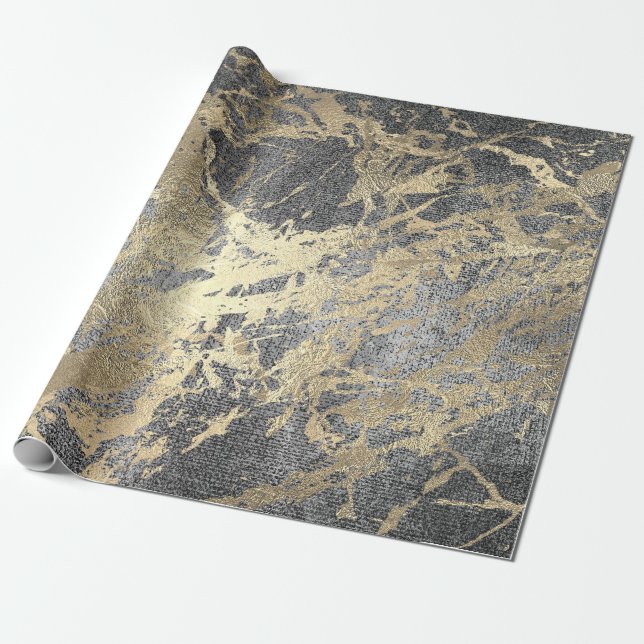 Abstrakte graue Paint Golden Metallic Strokes Geschenkpapier (Ungerollt)