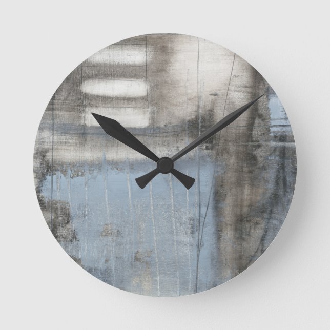 Abstrakte graue u. blaue Malerei Runde Wanduhr (Vorderseite)