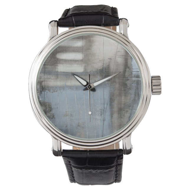 Abstrakte graue und blaue Malerei Armbanduhr (Vorderseite)